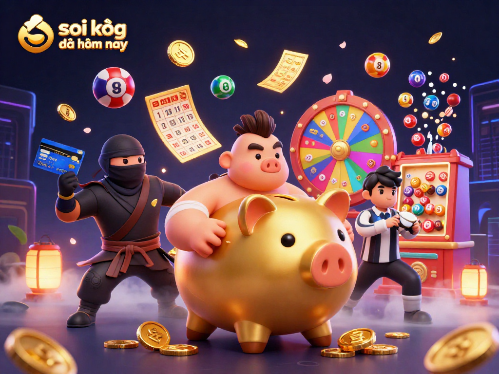 Experience the thrill of soi kèo bóng đá hôm nay through this action-packed illustration showcasing dynamic gambling elements.