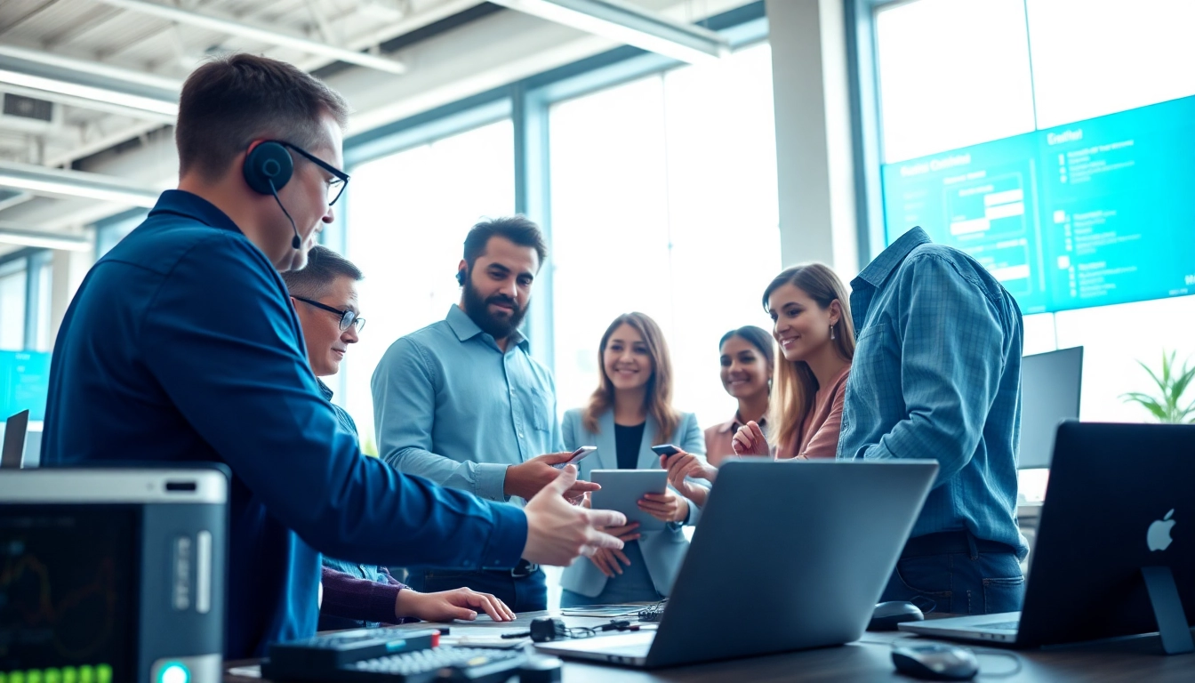 Enhancing managed IT services London through a collaborative technology support team in a vibrant office.