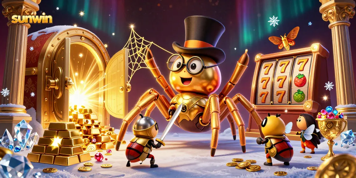 Experience the thrill of sunwin with a vibrant casino scene featuring a golden tarantula and brave beetle knight.