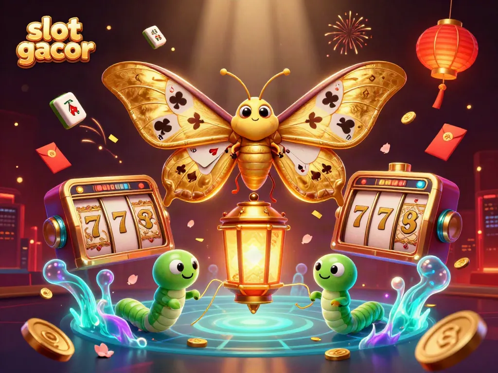 Engage in slot gacor action with a vibrant scene showcasing winning reels and festive elements.