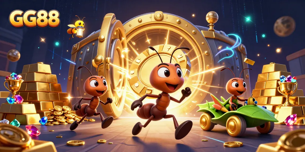 GG88 players enjoy a risky heist in a vibrant 3D illustration filled with treasures.