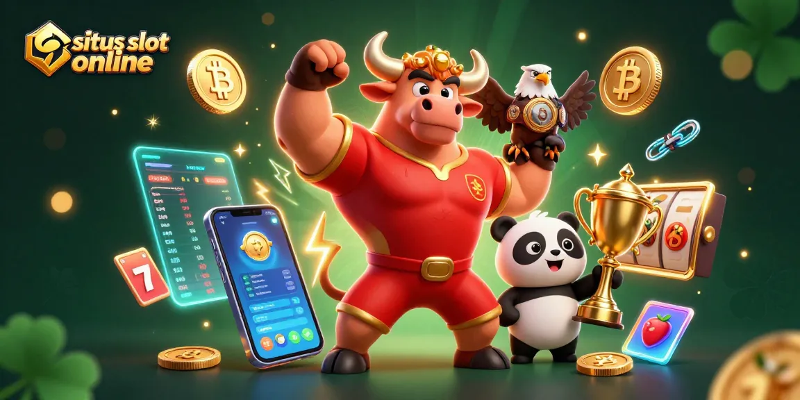 Permainan situs slot online yang seru dengan simbol slot dan piala emas.