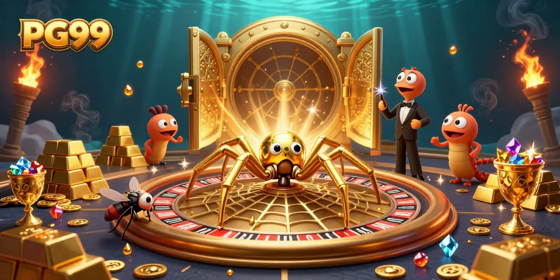 Experience the vibrant PG99 casino world as the golden spider spins thrills and winnings.