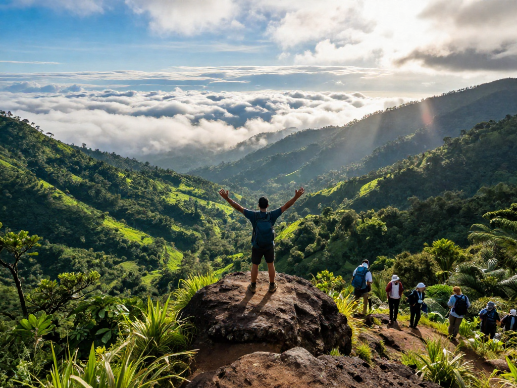 Netravati Trek adventure showcasing hikers in lush forests and serene summit views, ideal for nature lovers and trekking enthusiasts.