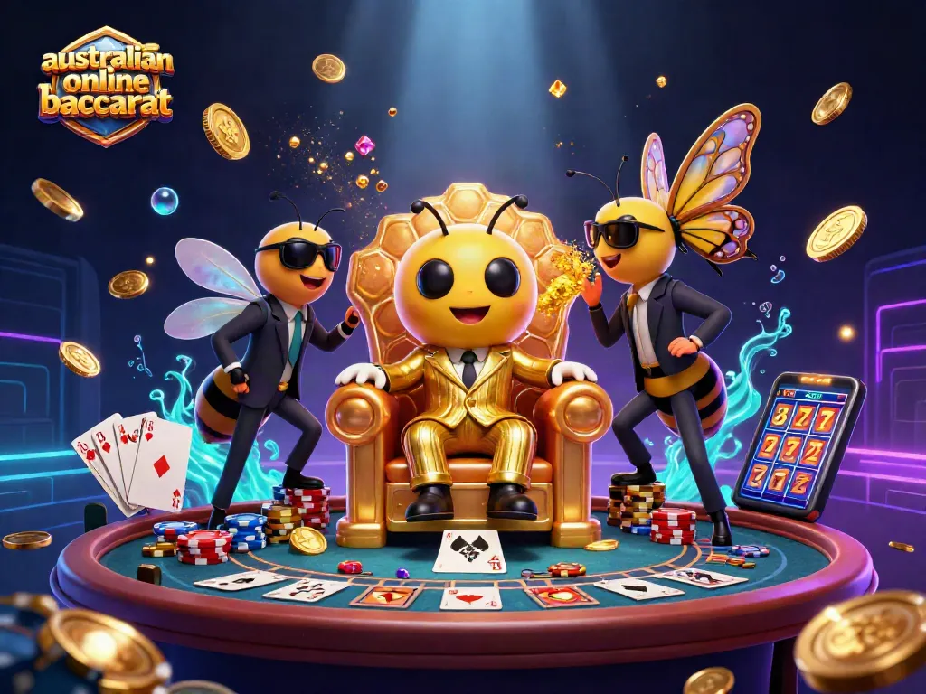 Engage in australian online baccarat with a vibrant 3D casino scene featuring a bumblebee mob boss.