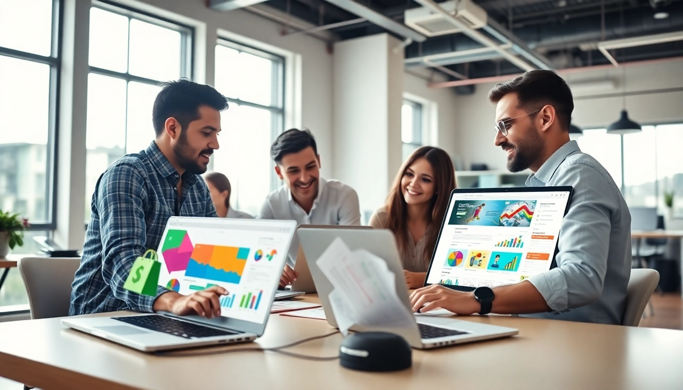 Showcase of Shopify agency India developers collaborating on eCommerce strategies in a vibrant office.