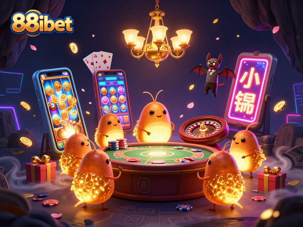 Experience the excitement of 88ibet with vibrant 3D casino elements and glowworms illuminating the scene
