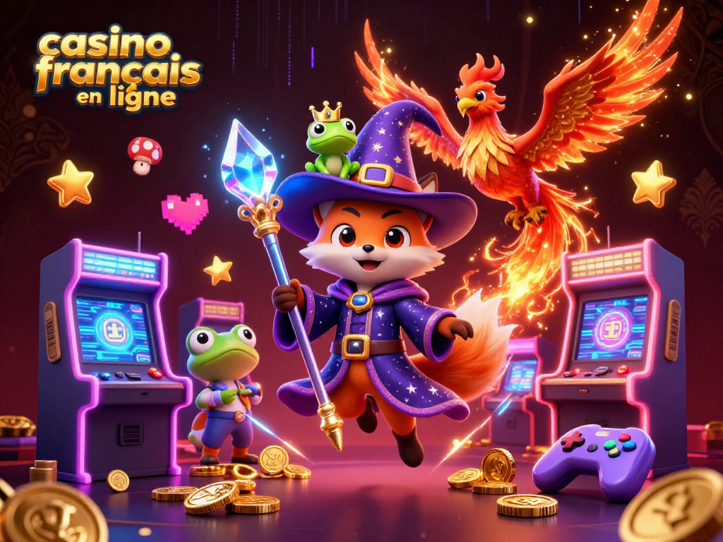 Jouer sur un casino français en ligne, exploration dynamique avec un magicien, un phénix et d'autres éléments colorés.