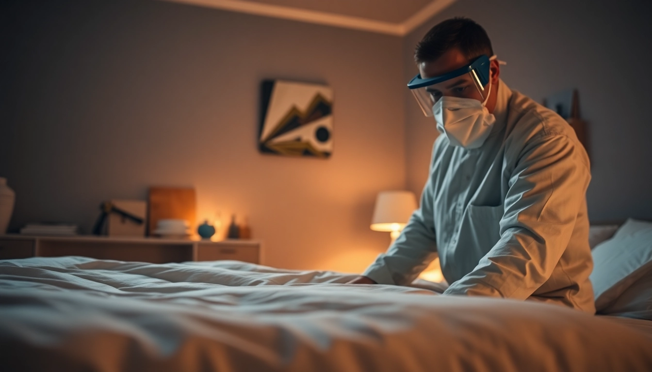 Effective bed bug removal technique shown in a professional setting with an exterminator.