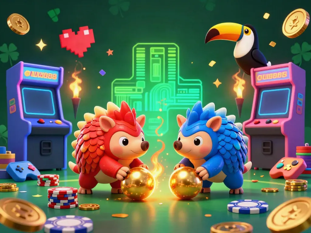 Experience the excitement of uk88 with vibrant pangolins bowling through poker chips in a dynamic casino scene.
