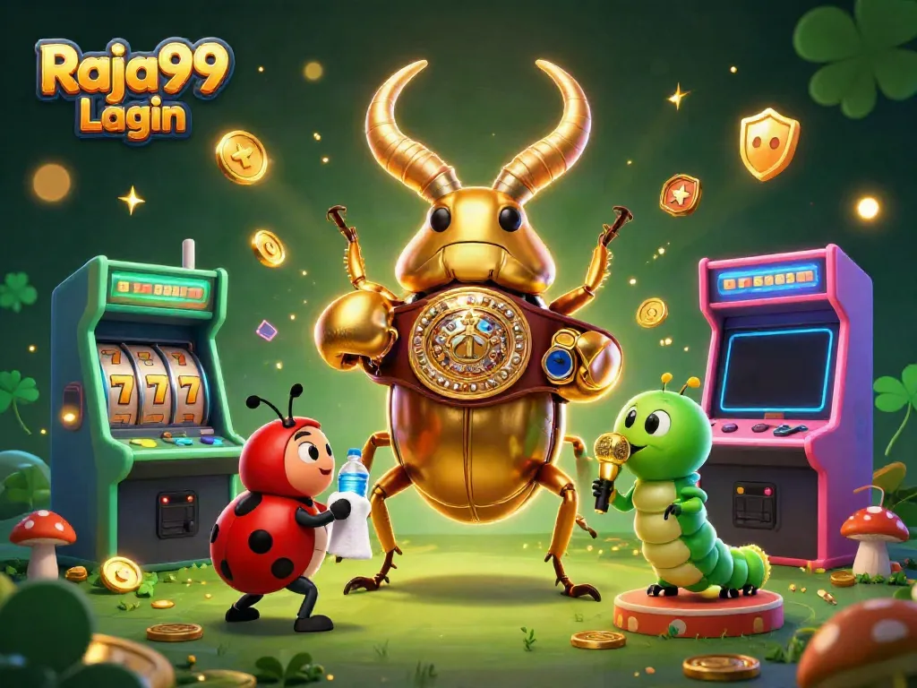 Permainan Raja99 Login yang seru dengan karakter unik dalam ilustrasi kasino 3D