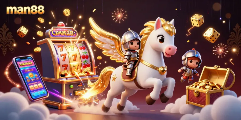 Experience the thrill of man88 with a vibrant casino scene bursting with action and excitement.