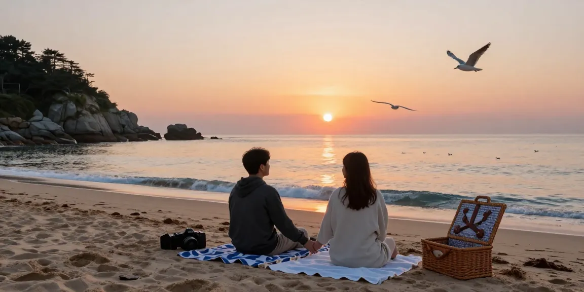 강릉오피를 통해 해변에서 여유로운 시간을 즐기는 커플의 모습