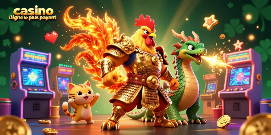 Lancez-vous dans l'univers du casino en ligne le plus payant avec un guerrier coq en armure et un dragon.