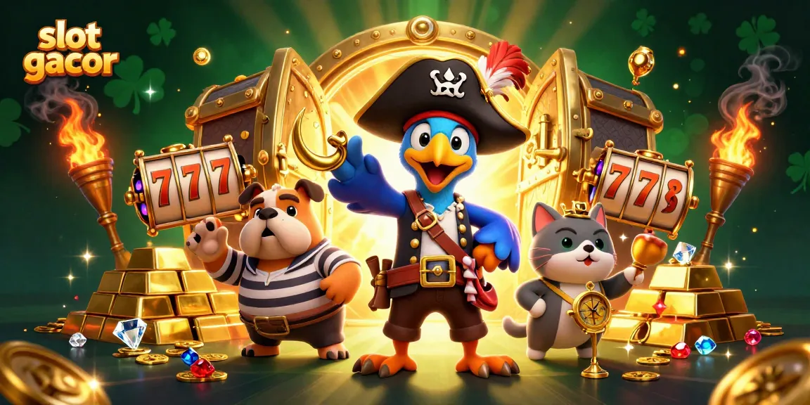 Experience slot gacor thrills with a vibrant pirate-themed 3D casino illustration.